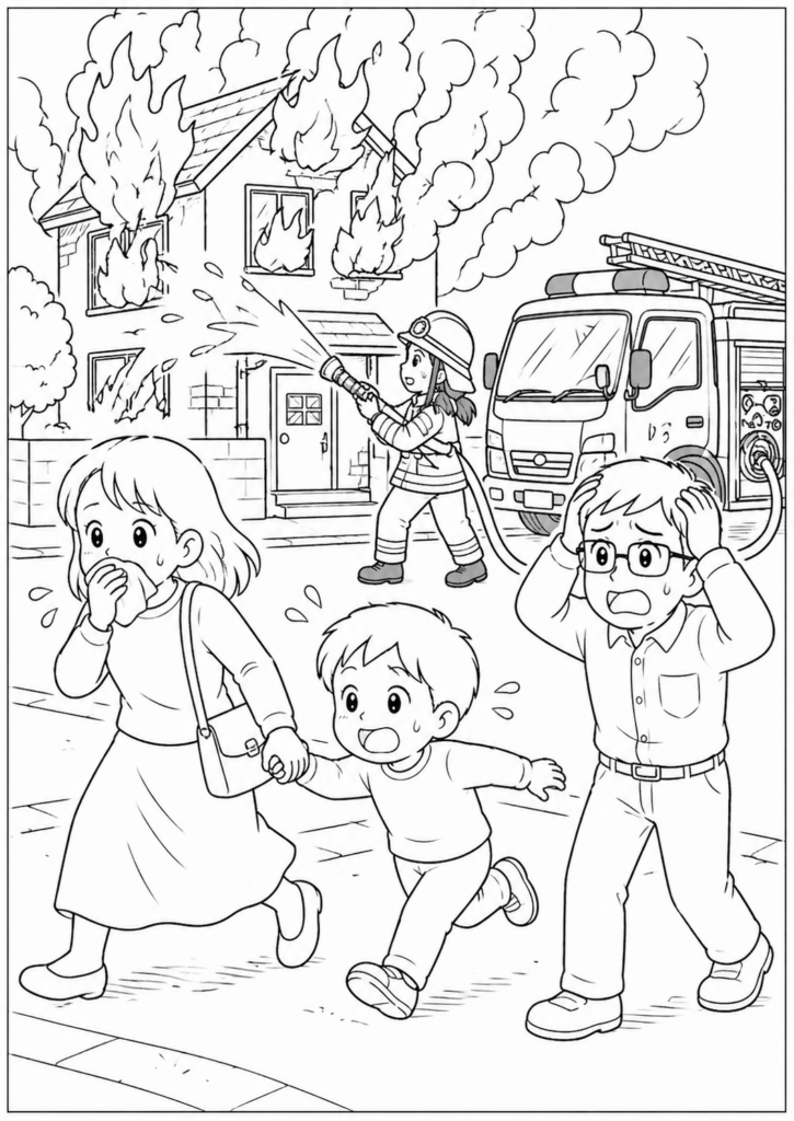 ChatGPT塗り絵-火事の現場
