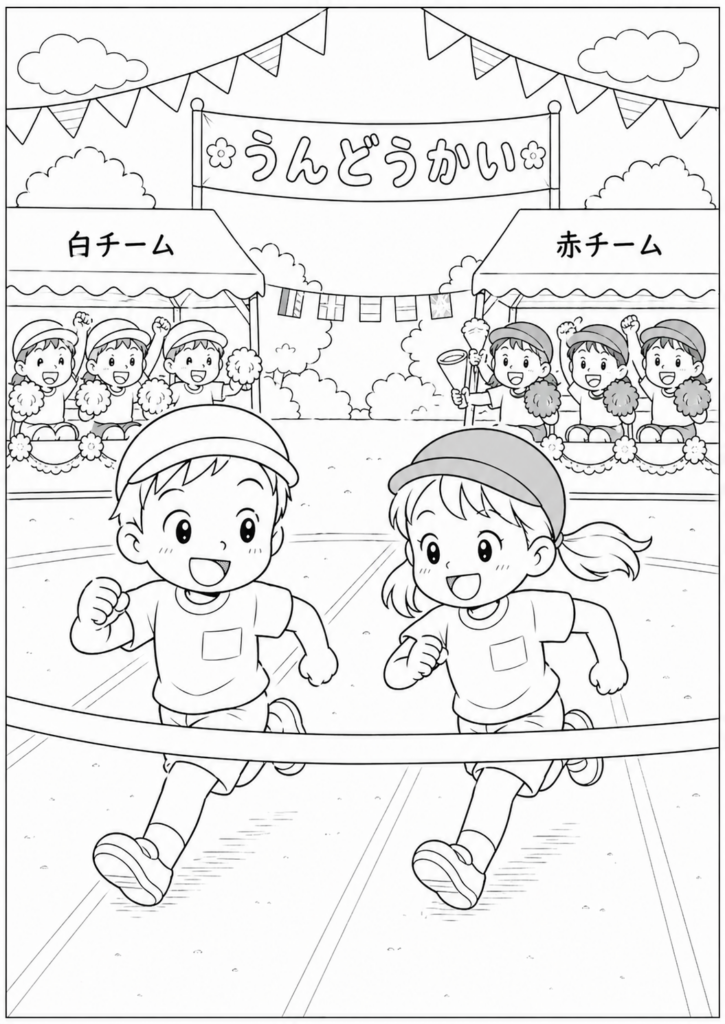 ChatGPT塗り絵-運動会でかけっこ